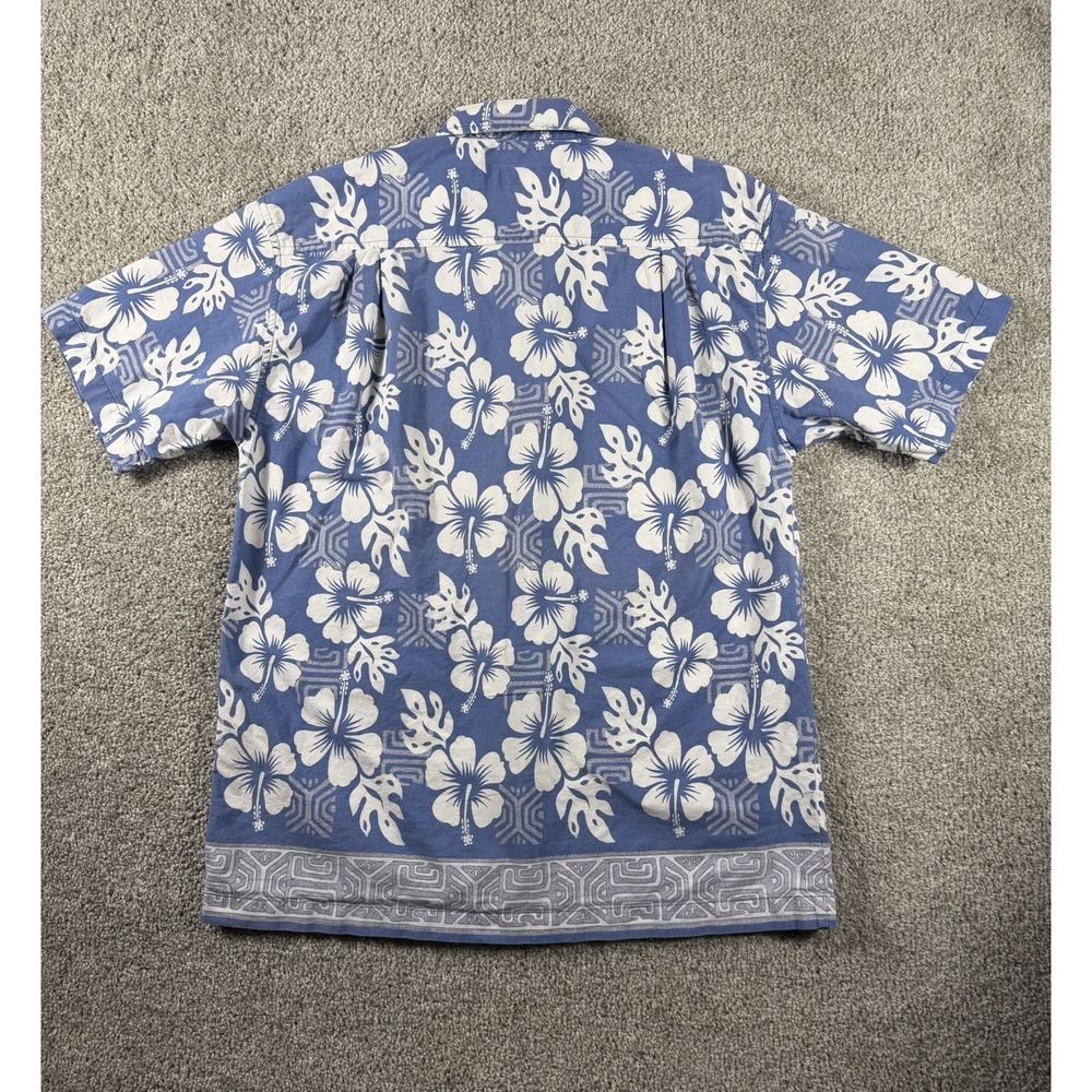 Point Zero Mens Hawaiian Shirt XL Blue Floral Hibiscus Short Sleeve Cotton - Picture 2 of 7